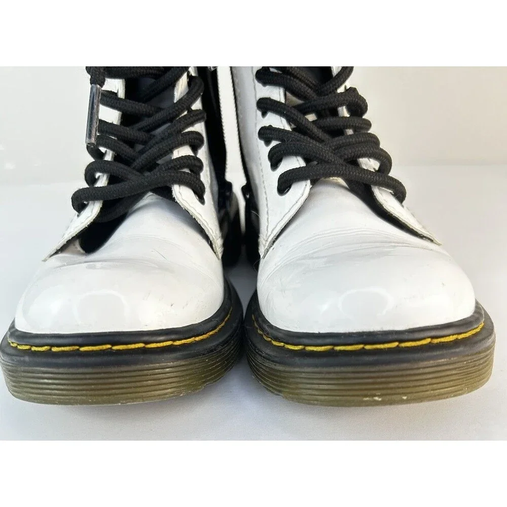Doc Martens White patent Leather Boots Girls “1460 J” US Size 13